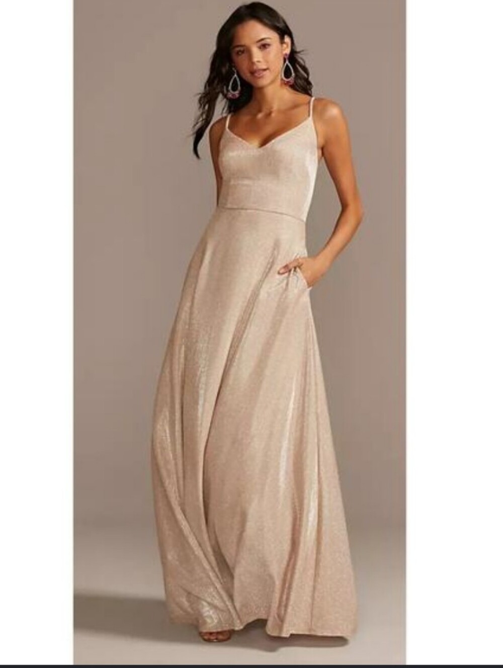 David's Bridal Champagne Shimmer Spaghetti-Strap -7 -NWT